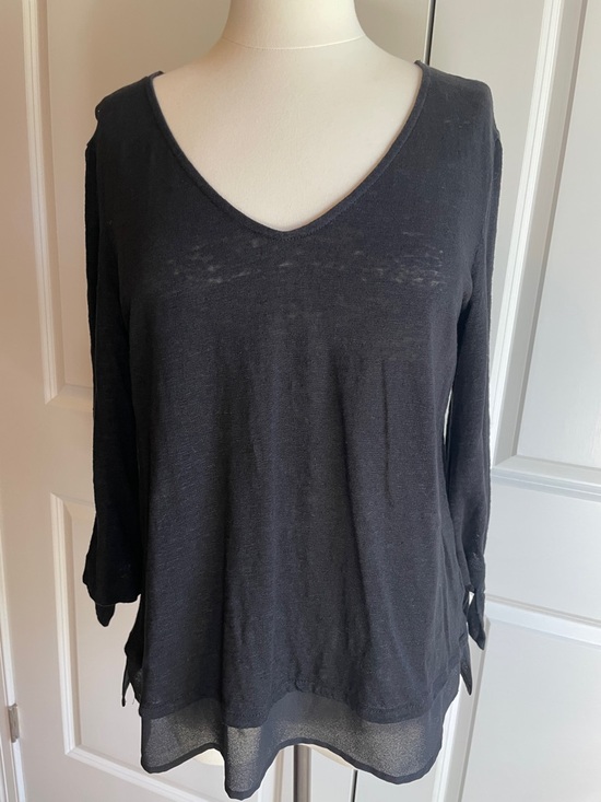Sanctuary Tops - Sanctuary Black Long Sleeve Linen V-Neck Blouse with Tie Sleeves Size Large